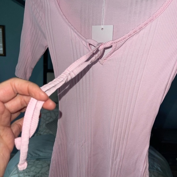 NEW Lovers  + Friends JAZLYN MINI DRESS {$128 Retail} Pink Ribbed Tie Bust XXS - Picture 7 of 11